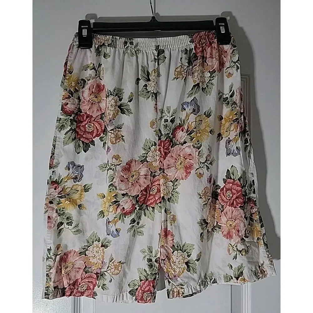 VICTORIA'S SECRET Gold Label Vtg Floral Pajama Set W/Long Shorts Modest Sz S HTF